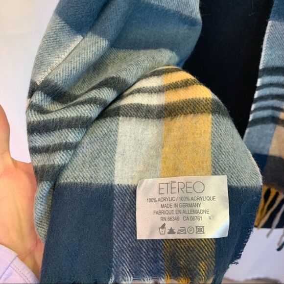 Etereo blue yellow plaid check warm fall winter soft scarf 💥 - Picture 7 of 8